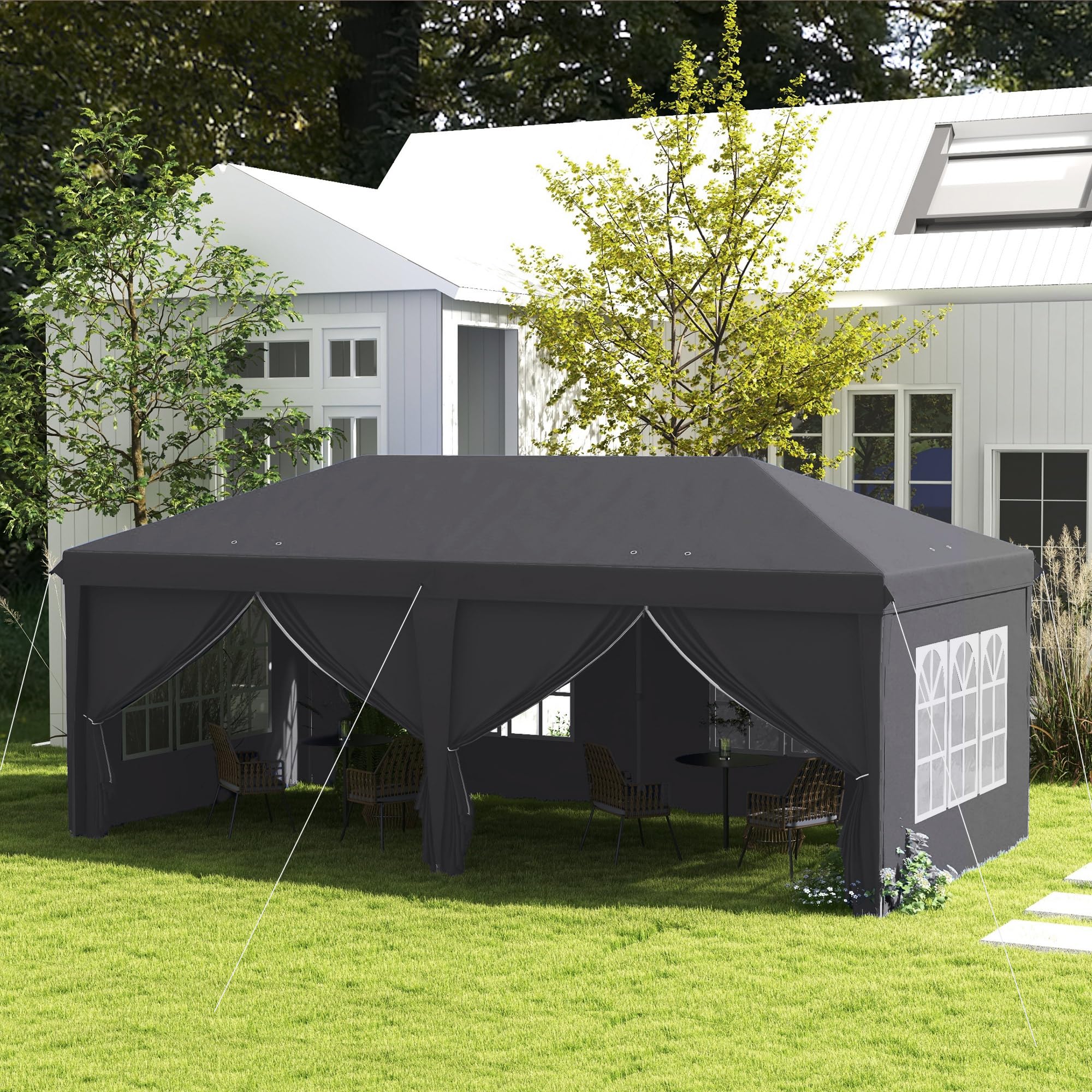 Outsunny 3 x 3(m) Pop Up Gazebo, Water and UV Resistant Party Tent Camping Canopy Marquee with Carry Bag, Blue