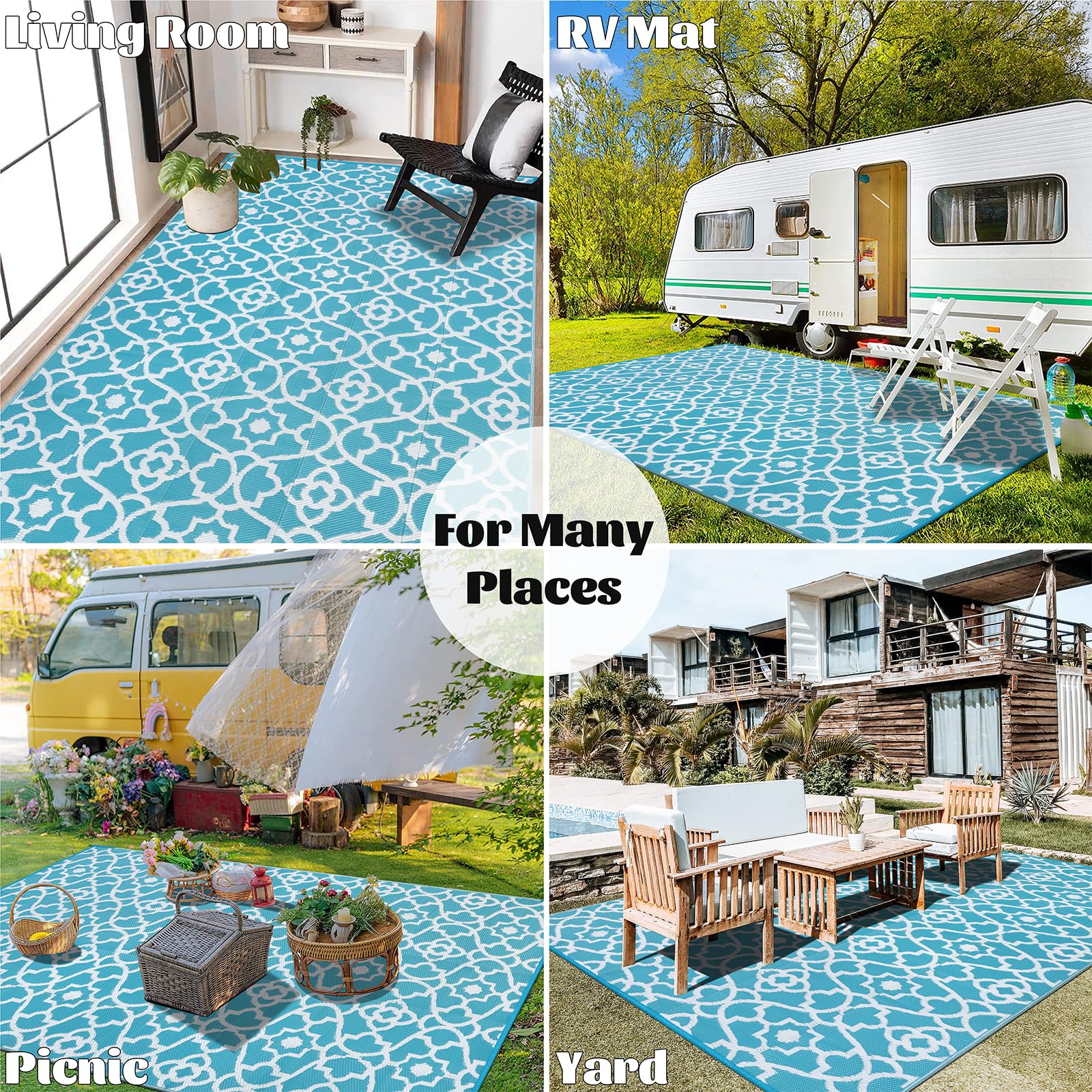 Enyhom Outdoor Rug Waterproof, 180 x 270cm Large Reversible RV Camping Mat, Plastic Straw Rug UV Resistant Garden Rug, Recycled Lightweight Portable