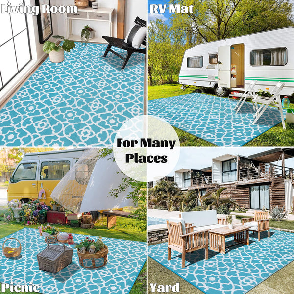 Enyhom Outdoor Rug Waterproof, 180 x 270cm Large Reversible RV Camping Mat, Plastic Straw Rug UV Resistant Garden Rug, Recycled Lightweight Portable