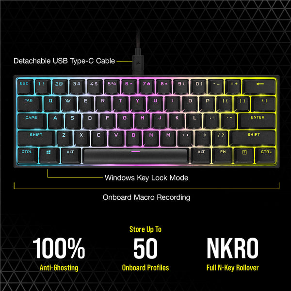 CORSAIR K70 PRO MINI WIRELESS RGB 60% Mechanical Gaming Keyboard – Swappable CHERRY MX RED Switches – PBT Double-Shot Keycaps – iCUE Compatible – PC, Mac, PS5, PS4, Xbox – QWERTY UK – Black