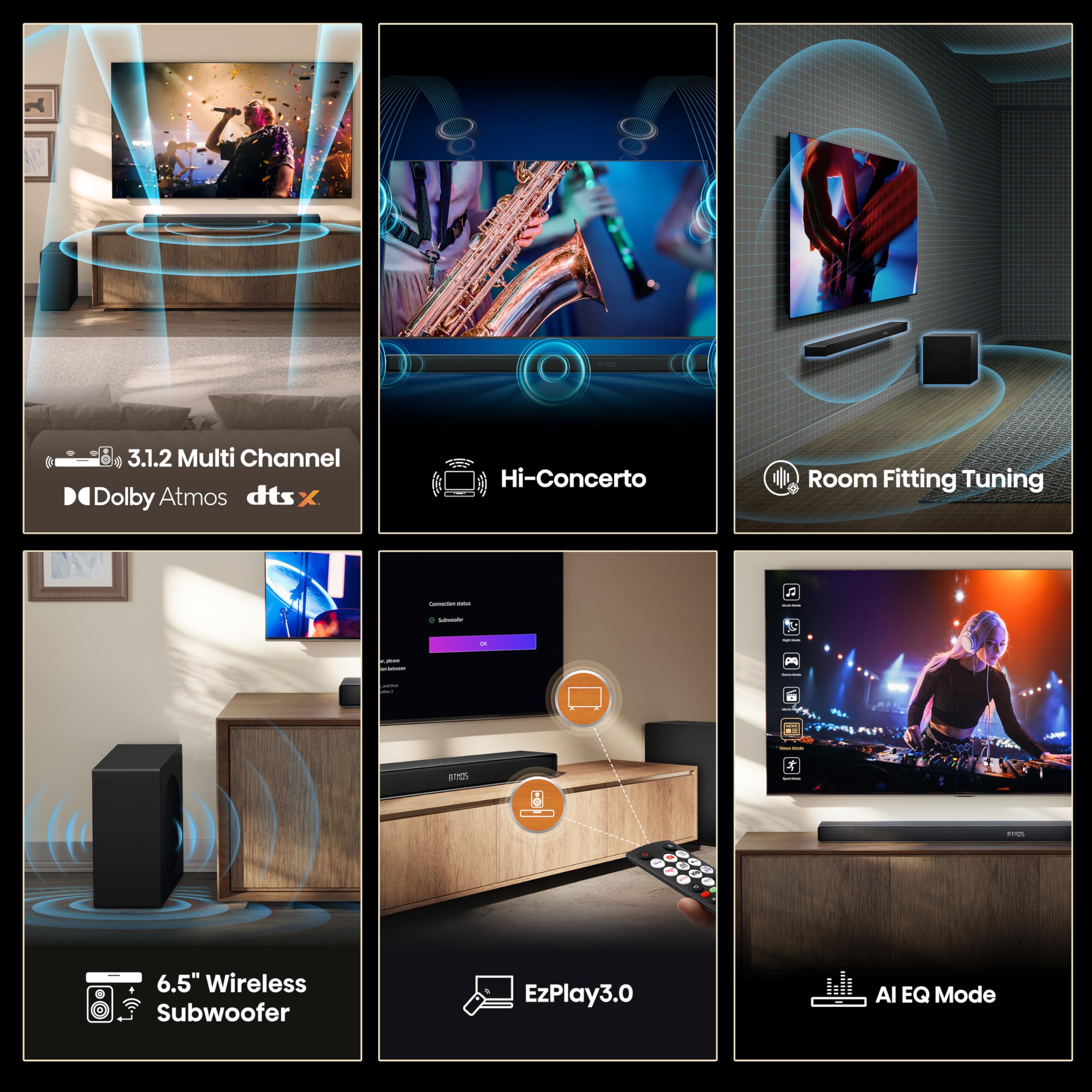 Hisense AX5125H 5.1.2 Channel 500W Dolby Atmos Soundbar with Wireless Subwoofer& Up Firing Speakers& Turly Wireless Rear Speakers