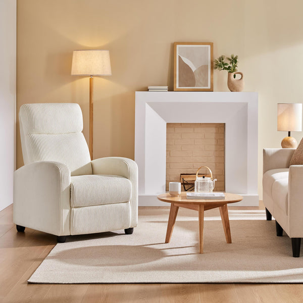 Yaheetech Recliner Armchair Single Padded Seat Boucle Fabric Sofa Lounge Home Living Room Theater Adjustable Leg Rest and Reclining Functions Ivory