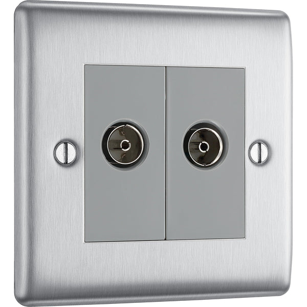 BG Electrical Cooker Switch with Socket and LED, Cooker Control Unit, Control Socket, Double Pole, Raised Profile, Round Edges, Nexus Metal, Brushed Steel, Grey Inserts, 45A, NBS70G