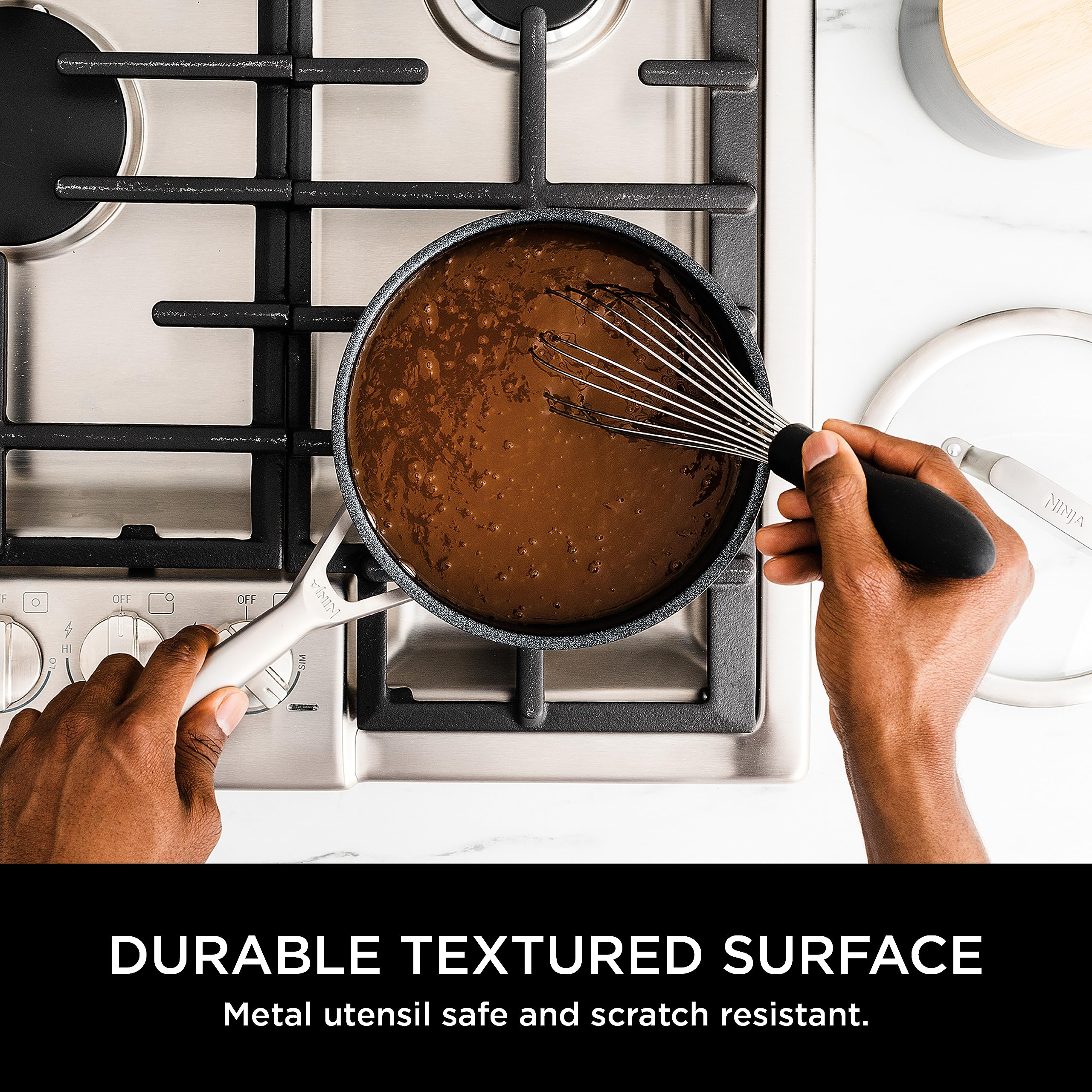 Ninja ZEROSTICK 5-Piece Pan Set, Long Lasting Non Stick,16cm, 18cm & 20cm Saucepans with oven-safe glass lids, 16cm Milk Pan, 24cm Frying Pan, Stainless Steel Cookware C6500UK