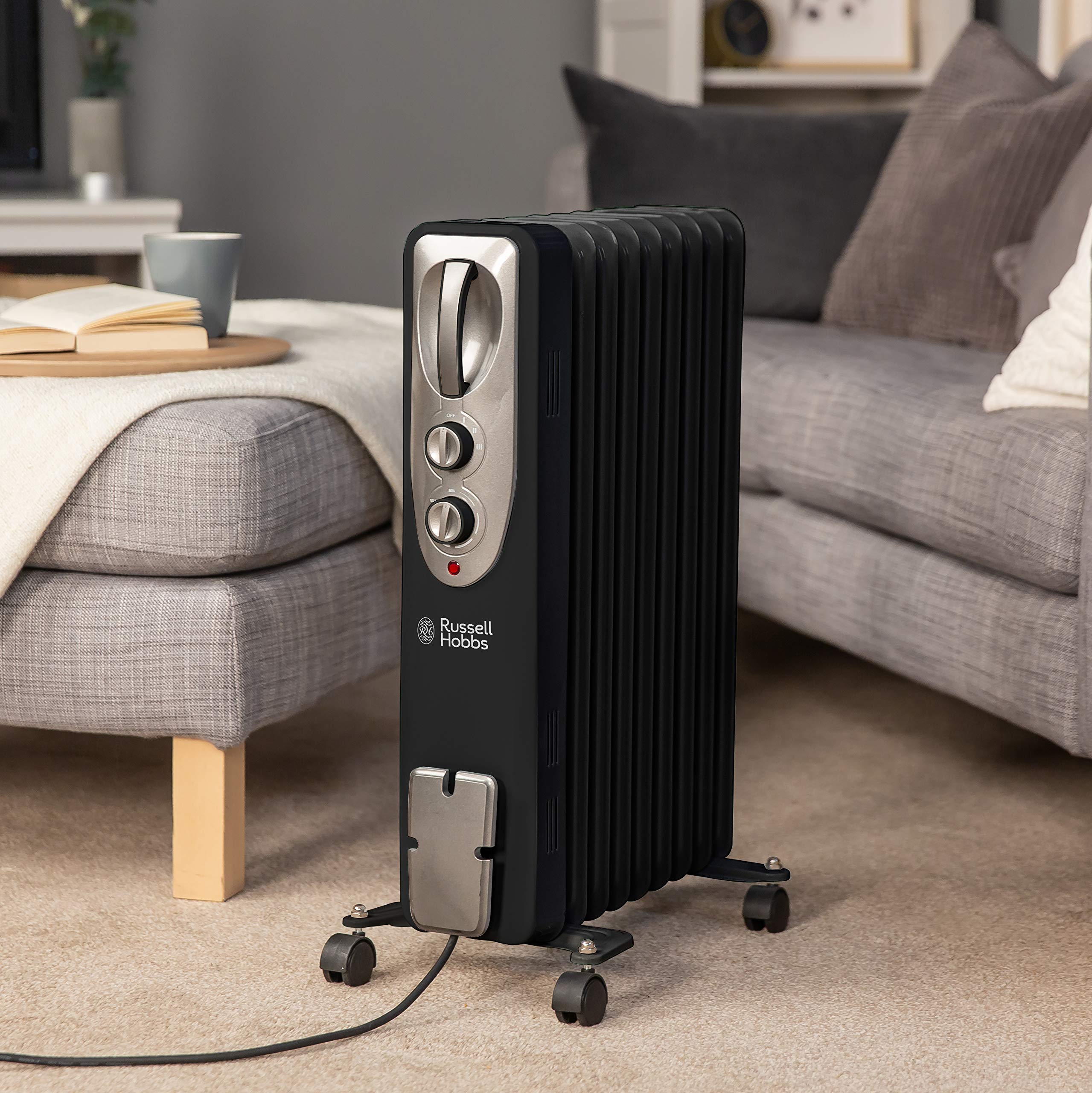 Russell Hobbs 1500W/1.5KW Oil Filled Radiator, 7 Fin Portable Electric Heater - White, Adjustable Thermostat with 3 Heat Settings, Safety Cut-off, 15 m sq Room Size, RHOFR5001, 2 Year Guarantee