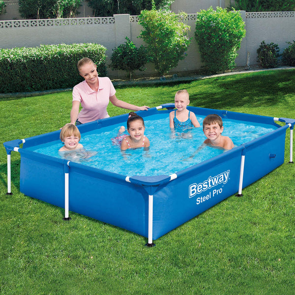 Bestway 56401 Steel Pro Pool | Swimming Pool, Rectangle Above Ground Fast Set Pool, Children’s Detachable Pool, Multiple Sizes, Blue, 221 x 150 x 43 cm