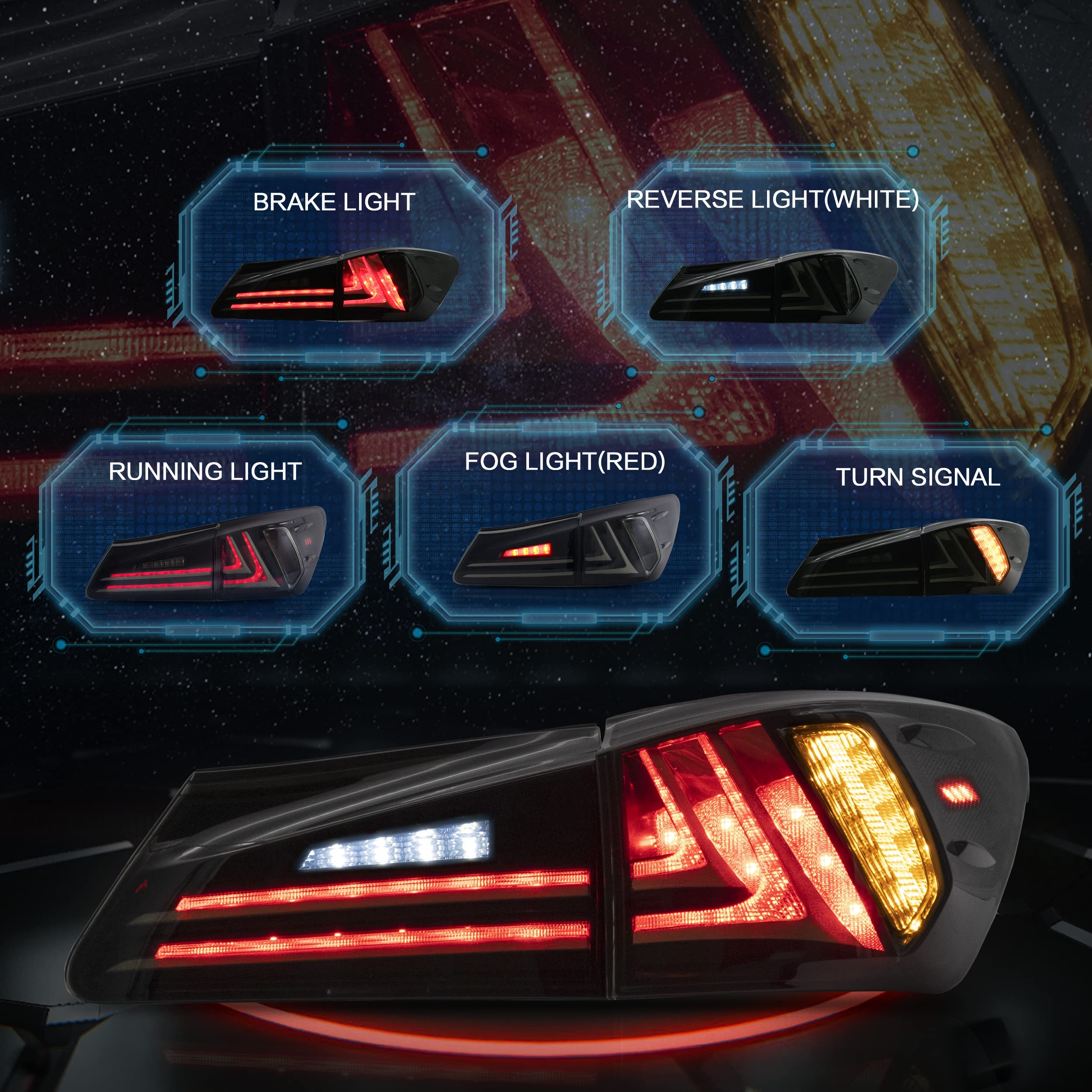 VLAND LED Taillights Fit for Lexus IS250 IS350 2006-2012 Rear Lights withSequential Turn Signal, Smoked