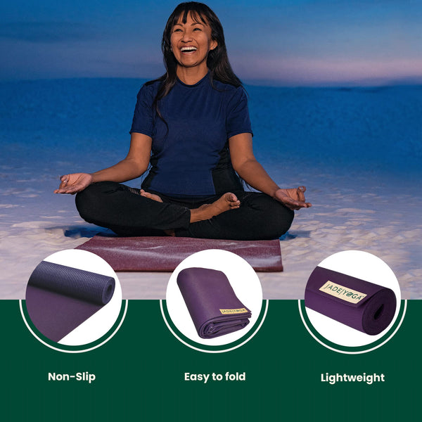 Jade Voyager yoga travel mat, 61 x 173 cm, 16 mm thick, Purple