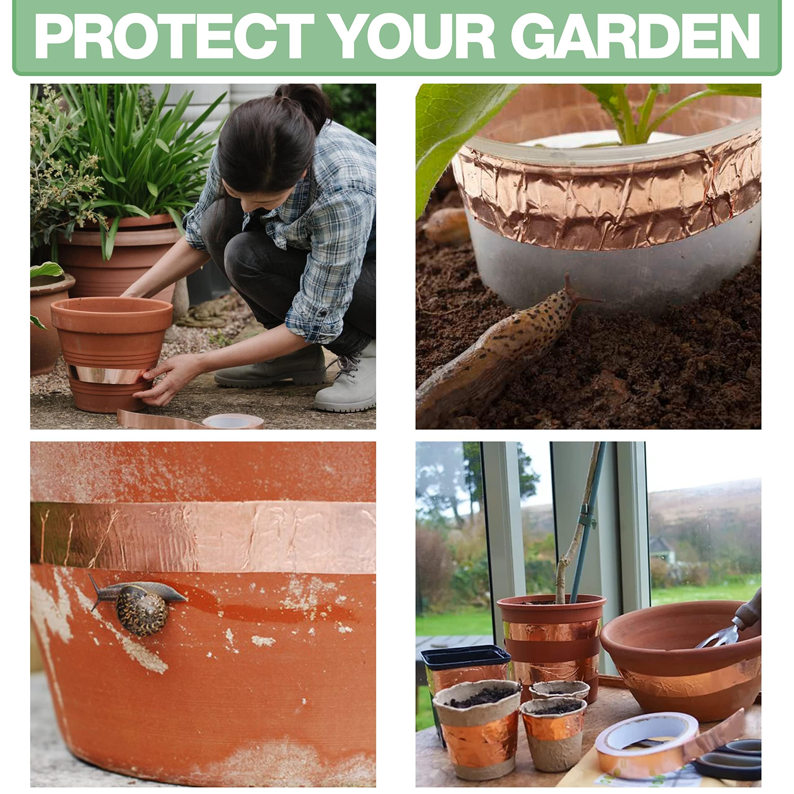 EVG 24mm x 12m Copper Slug Tape | Adhesive Copper Slug Snail Repellent | Slug Deterrent Barrier Tape | Humane Pest Control (6 Roll)