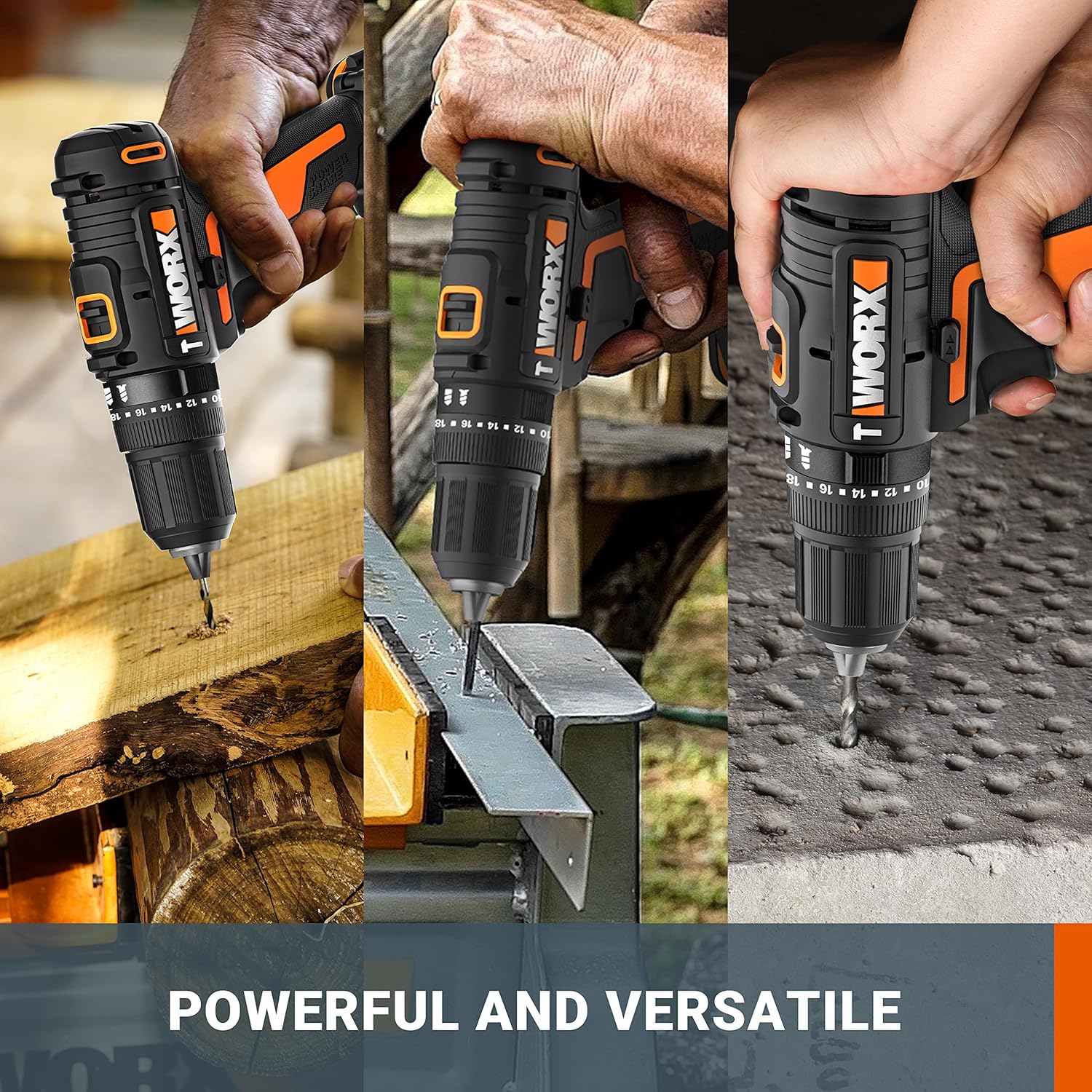 WORX Cordless Combi Hammer Drill WX370, 20V Impact Drill with 30pcs bits, Max 50N.m, 2-Speed Gear,13mm Keyless Chuck, 2 * 2.0Ah PowerShare Battery, 1 * 2A Charger