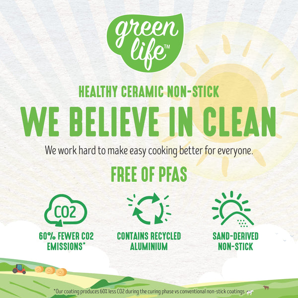 GreenLife Artizan Healthy Ceramic Non-Stick 20 cm and 26 cm Frying Pan Skillet Set, Stainless Steel Handle, PFAS-Free, Induction, Oven Safe, Yellow