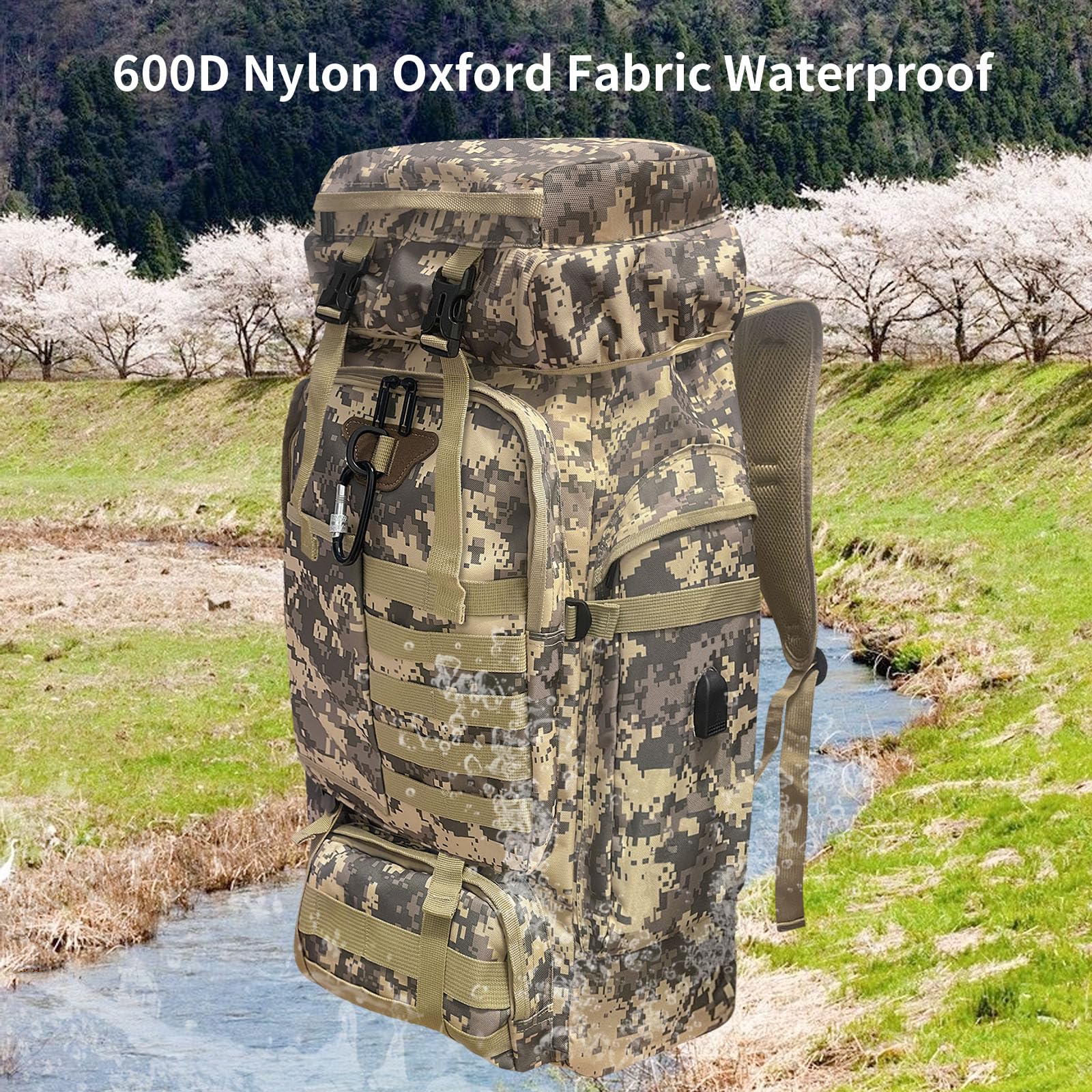 Ogetok 80L Hiking Backpack Camping Rucksack, 80 liters Large Capacity Outdoor Knapsack Travel Climbing Mountaineering Carry On Backpack Bag, Trekking Backpacking for Men Women, Black