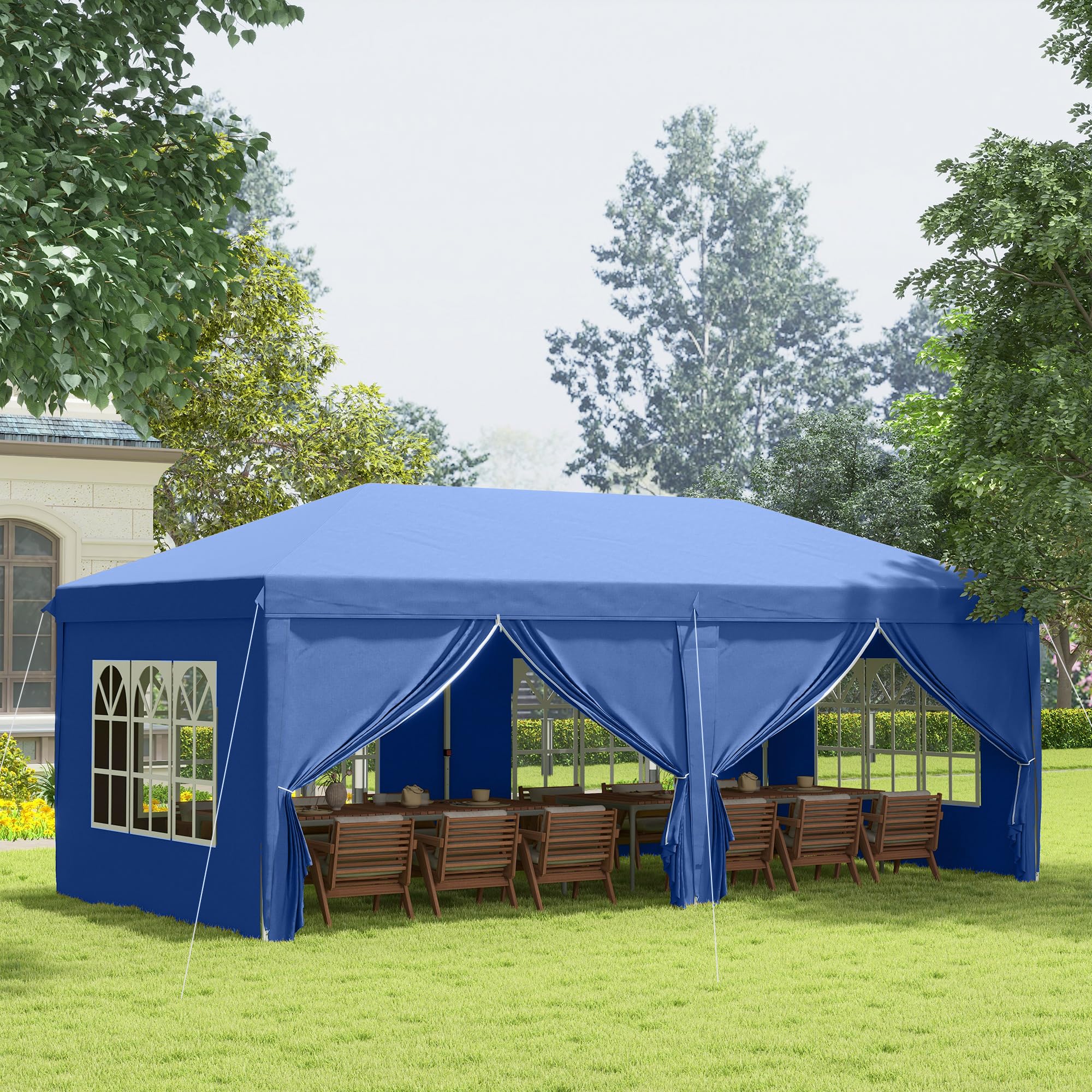 Outsunny 3 x 3(m) Pop Up Gazebo, Water and UV Resistant Party Tent Camping Canopy Marquee with Carry Bag, Blue