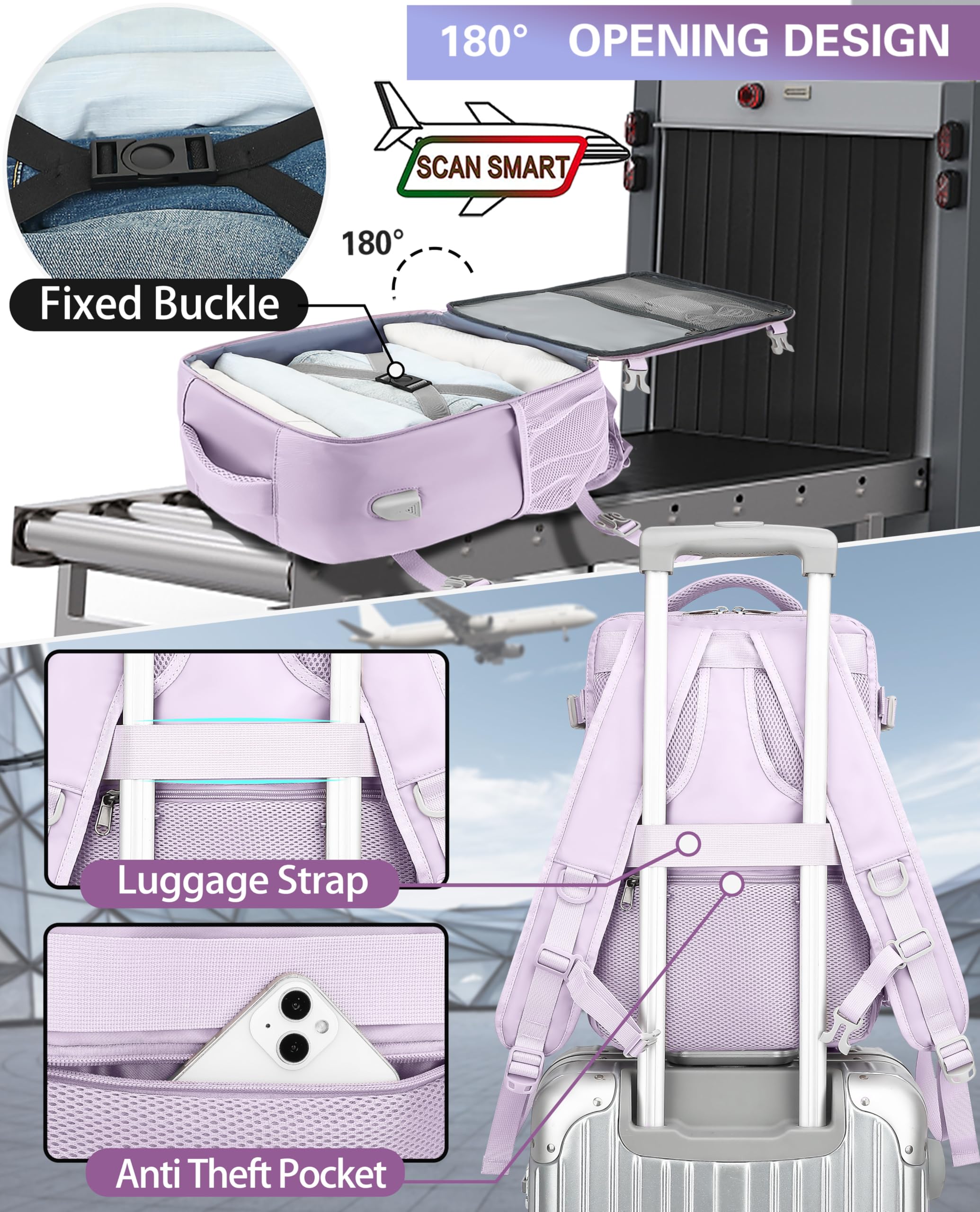 KLOSTAIN for Easyjet Cabin Bag 45x36x20 Travel Backpack Hand Luggage Carry-ons Bag Laptop Backpack Ruscksack for Airplanes Flight New Easyjet Underseat Cabin Bags Fit 14" Laptop Navy