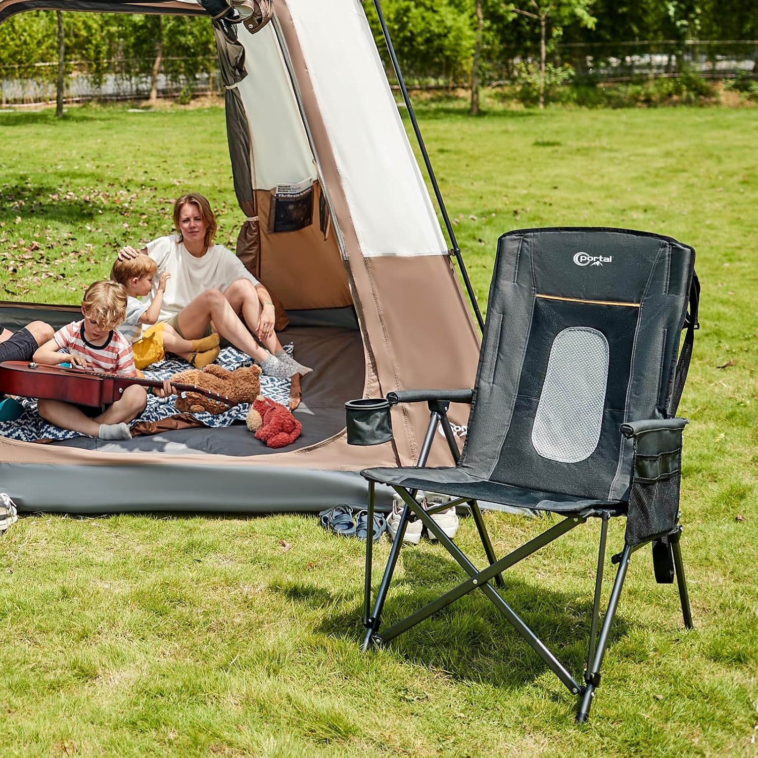 Portal Folding Camping Chair for Adults High Back Heavy Duty 180KG Load Foldable Garden Picnic Festival Collapsible Chair Oversized Hard Armrests Mesh Back Portable for Fishing Beach Patio