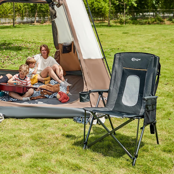 Portal Folding Camping Chair for Adults High Back Heavy Duty 180KG Load Foldable Garden Picnic Festival Collapsible Chair Oversized Hard Armrests Mesh Back Portable for Fishing Beach Patio