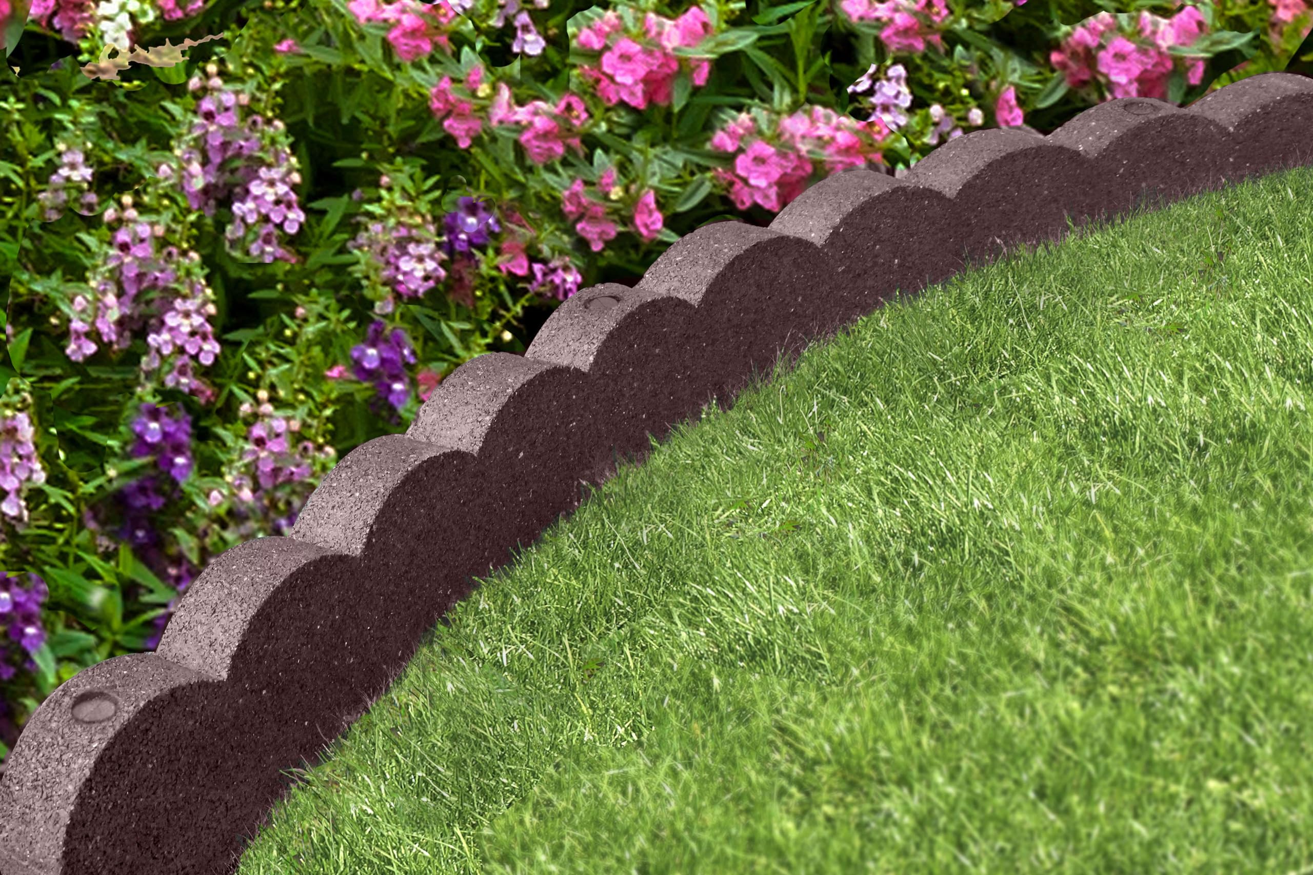 Flexi Curve Scalloped Garden Edging Rubber Landscape Scallop Lawn Border Edging Section 120cm (4ft), Earth(Brown), Pack of 4
