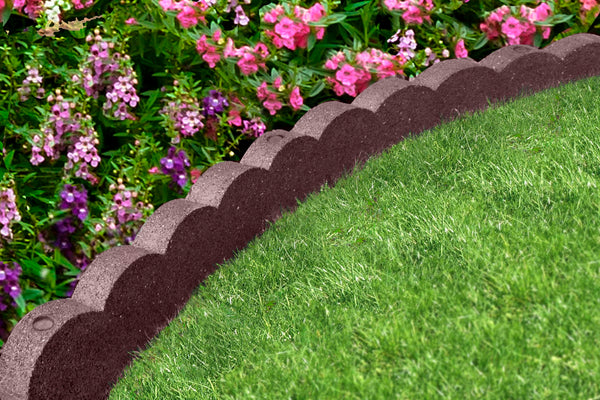 Flexi Curve Scalloped Garden Edging Rubber Landscape Scallop Lawn Border Edging Section 120cm (4ft), Earth(Brown), Pack of 2