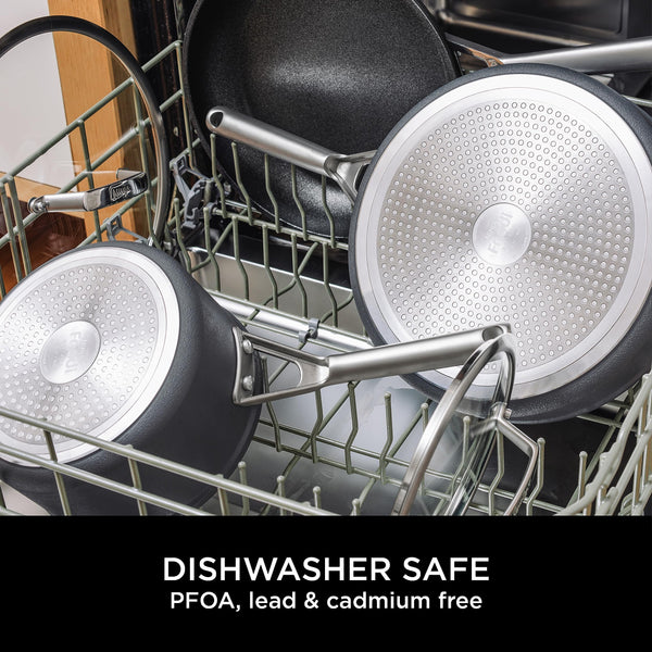 Ninja ZEROSTICK Premium 5-Piece Pan Set, Long Lasting Non-Stick, 3x Saucepans with Glass Lids, 1x Milk Pan, 1x Frying Pan, Hard Anodised Aluminium, Induction Compatible, Grey C35000UK