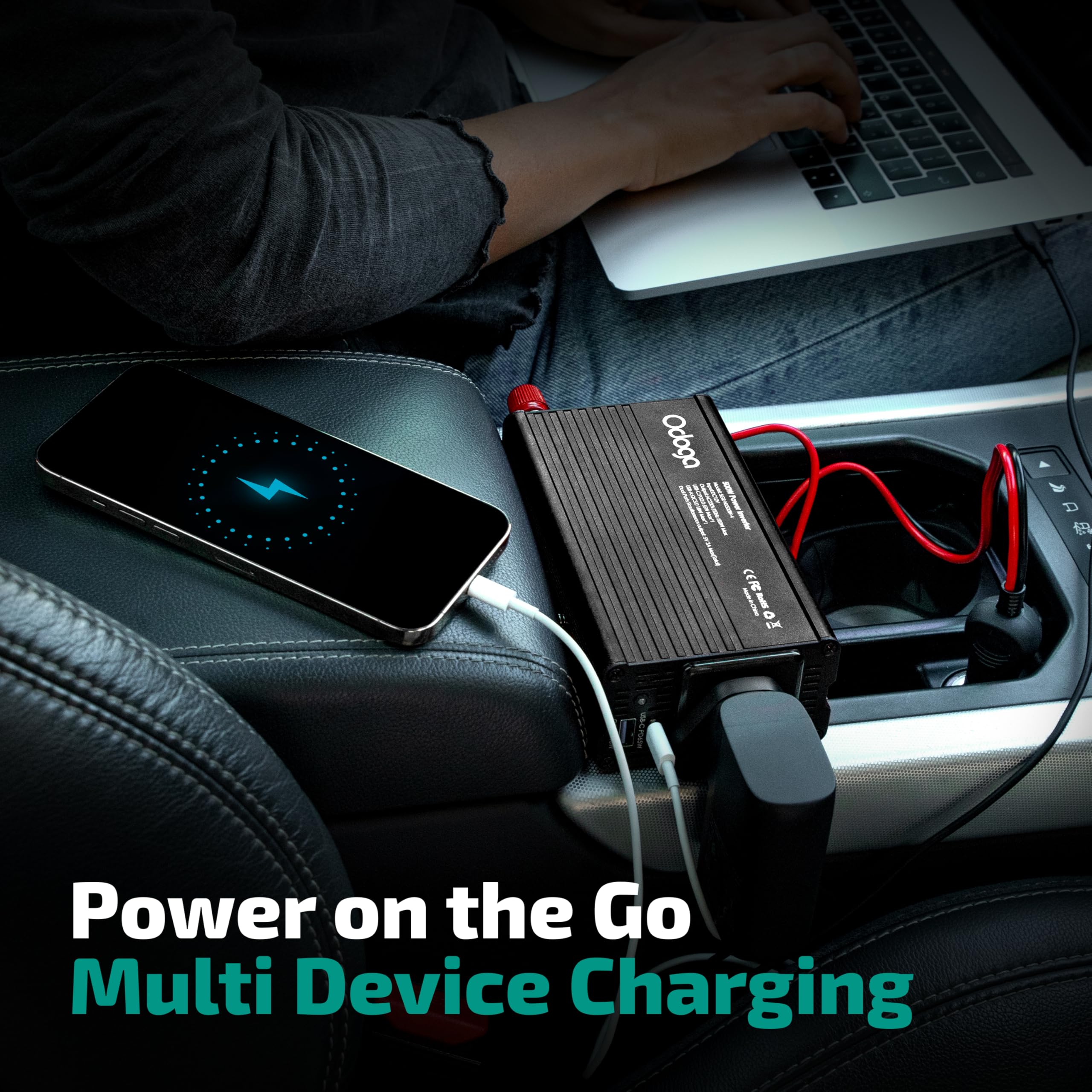 Odoga 300W Car Power Inverter 12V to 240V / 230V Converter, USB-A and USB-C 3A Charging Ports - Charge Your Laptop, iPad, iPhone, Tablet, Consoles & More - Durable and Powerful - Black Aluminum Body