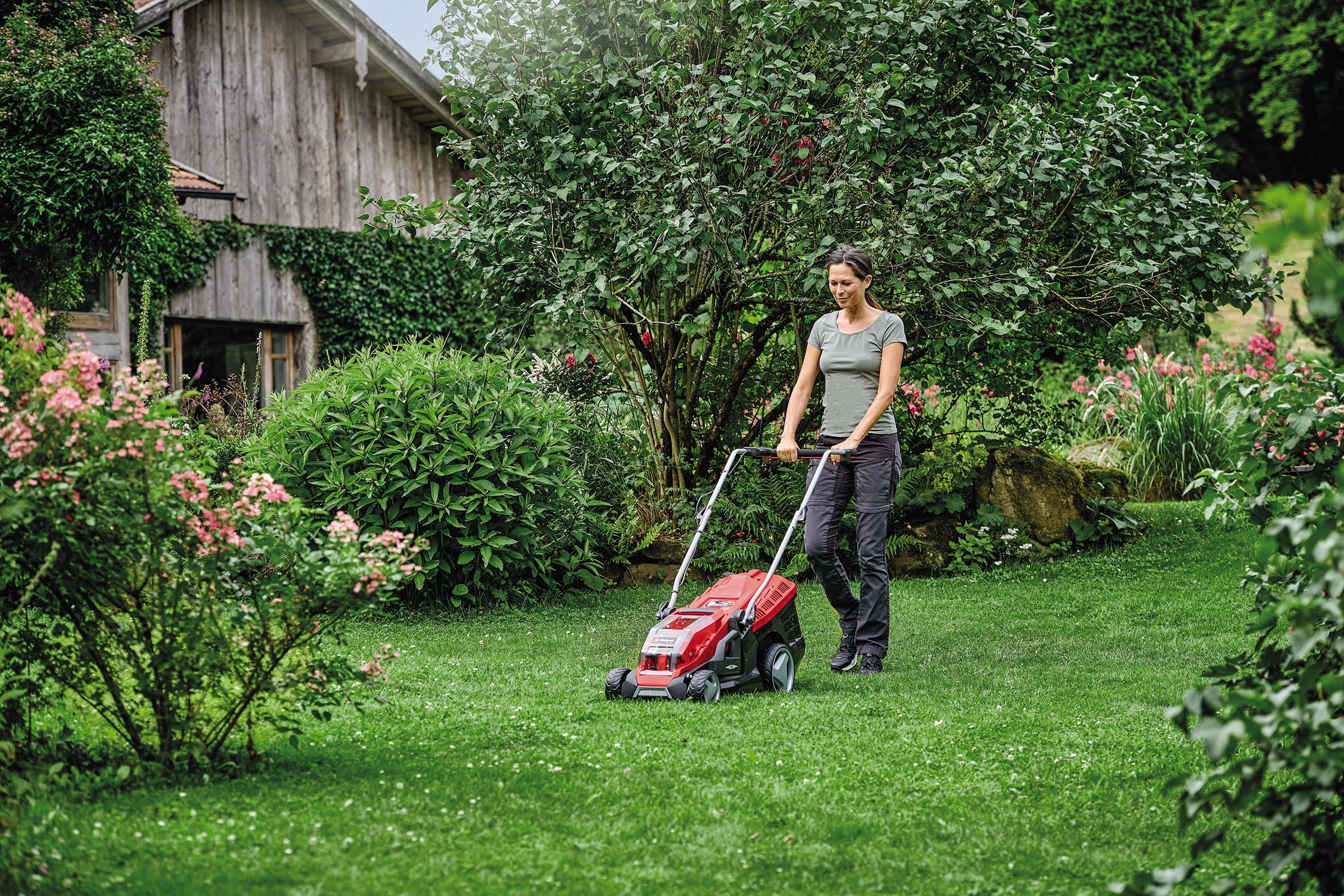 Einhell Power X-Change 36/36 Cordless Lawnmower With Battery (x2) and Charger (x2) - 36V Brushless Motor, 36cm Cutting Width, 40L Grass Box, 6 Cutting Heights - GE-CM 36/36 Li Electric Lawn Mower