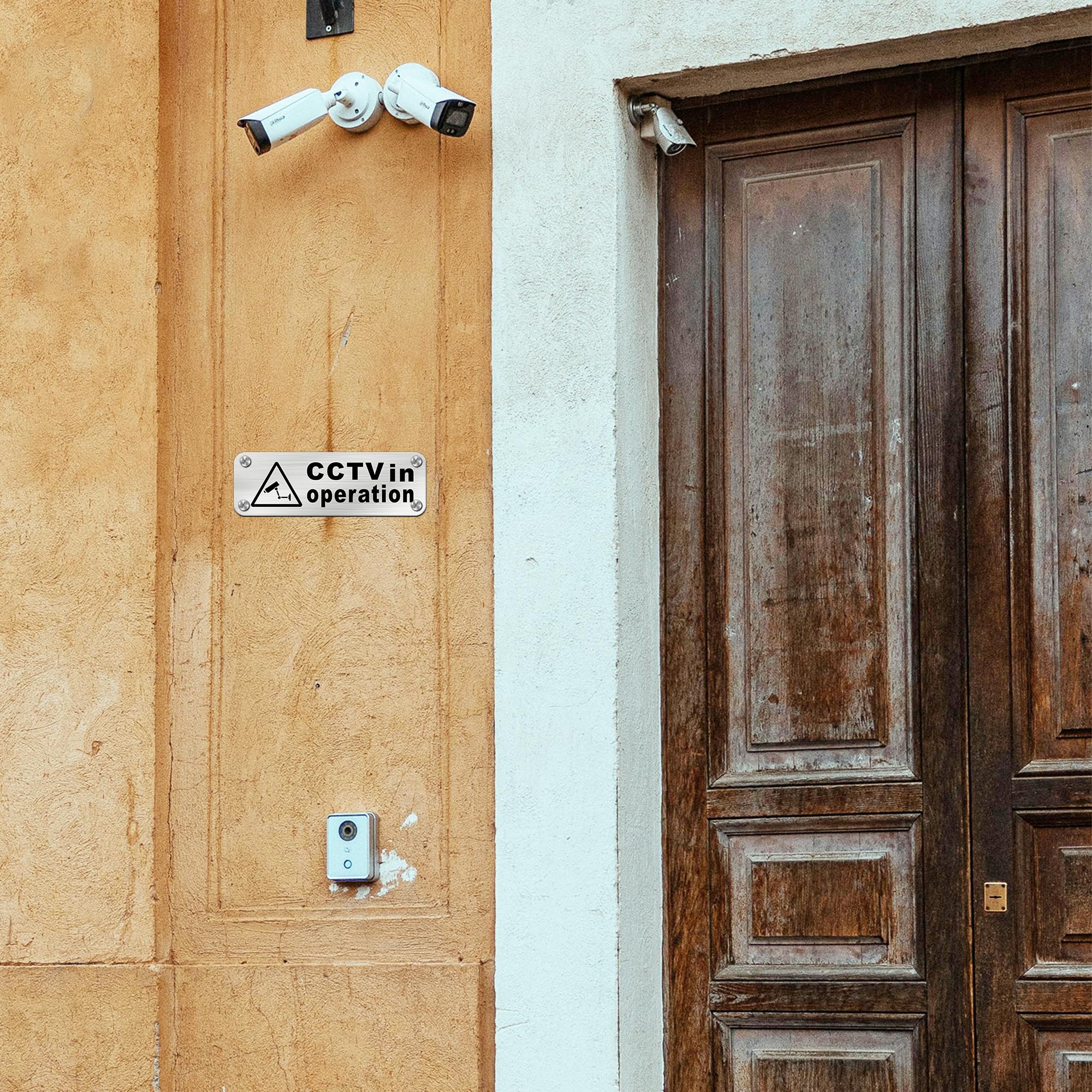 TAKULA Pre-drilled CCTV Sign - 15 * 15cm Aluminium Brushed Metal Sign - 24 HR Outdoor Waterproof, UV Resistant, Durable | Pack of 1