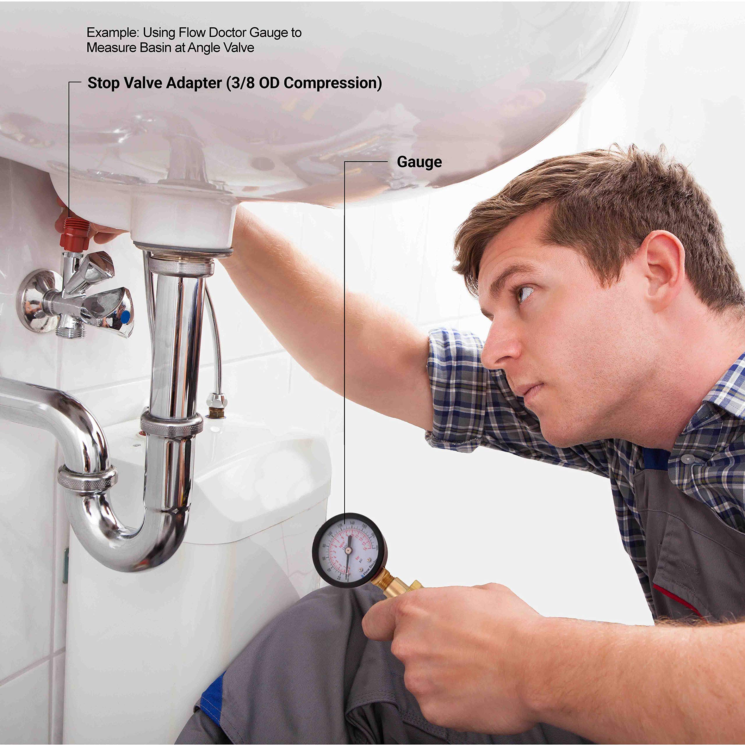 Flow Doctor Water Pressure Glycerin Filled Gauge Kit, All Purpose, 6 Parts Kit, 0 To 200 Psi, Standard 3/4" Female Garden Hose Thread Plus 5 Adapters