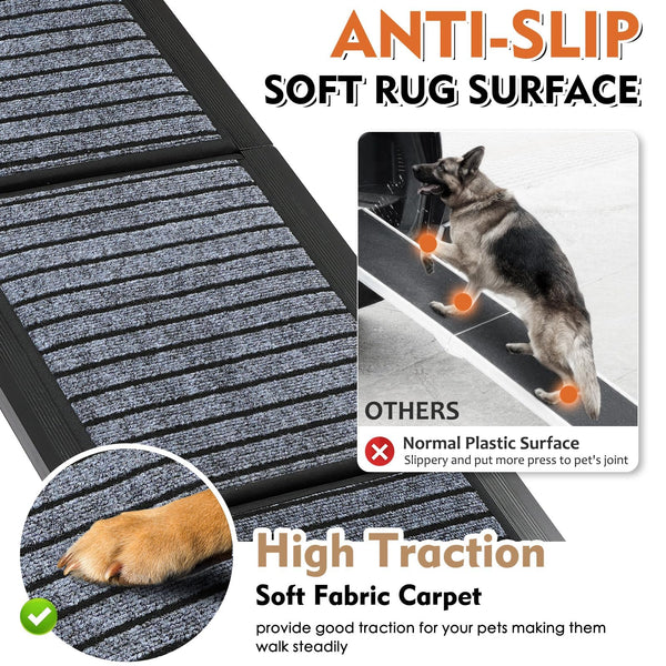170cm Long Dog Ramp for Cars,43cm Wide Folding Dog Ramp for Large Dogs with High Traction Carpet Surface,Non-slip for Truck,SUV,Portable Pet Ramp Stairs for Medium Large Dog Up to 100kg