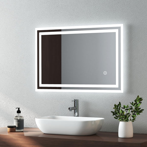 EMKE Bathroom Mirror with LED Lights - 400x600mm Backlit LED Illuminated Bathroom Mirror with Demister Heat Pad, Makeup Vanity Touch Mirror with LED