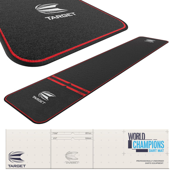 TARGET Darts World Champion Darts Mat Black and Red | Dart Oche Mat with Soft Tip and Steel Tip Throw Line Distances | Non Slip Carpet Mats for Floor