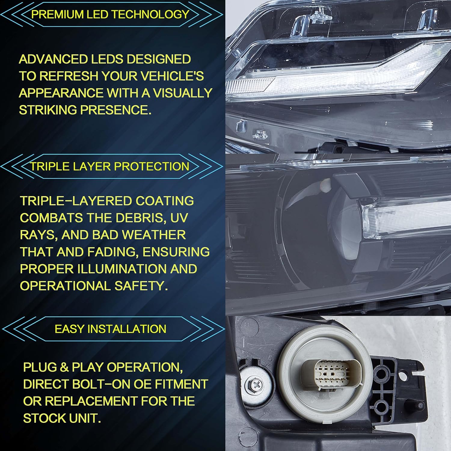 VLAND LED Headlights Compatible with Chevy Camaro 2019-2024 coupe 1LS,1LT,2LT,3LT,LT1/Convertible 1LT,2LT,3LT,LT1, Front Light with Turn Signal and DRL