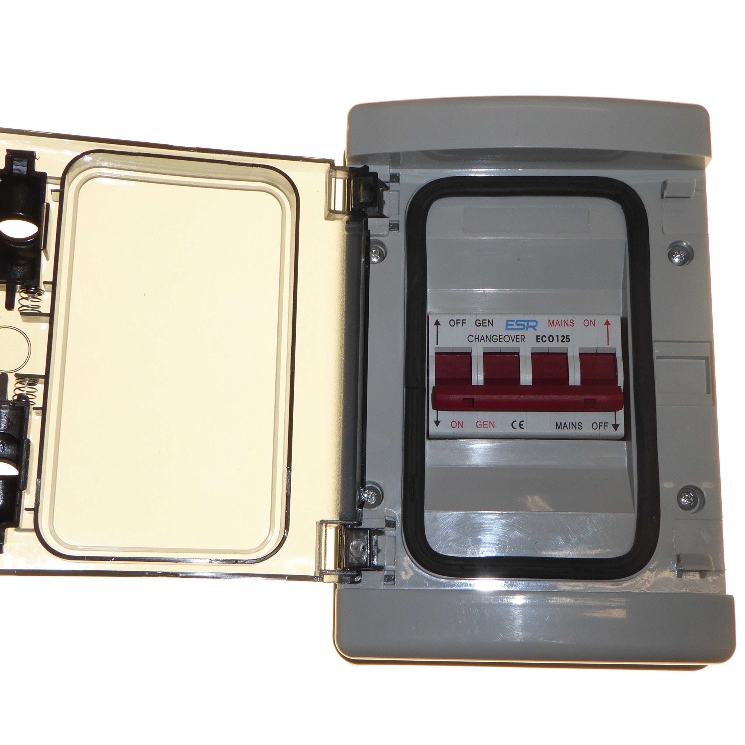 ESR 125 Amp 240V Toggle Rocker Generator Changeover Switch, 2-Way, IP65 Weatherproof, Din Rail Mount, ON-OFF-ON