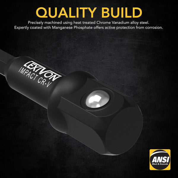 LEXIVON Impact Grade Socket Adapter Set, 3" Extension Bit with Holder | 3-Piece 1/4", 3/8", and 1/2" Drive, Adapt Your Power Drill to High Torque Impact Wrench (LX-101)