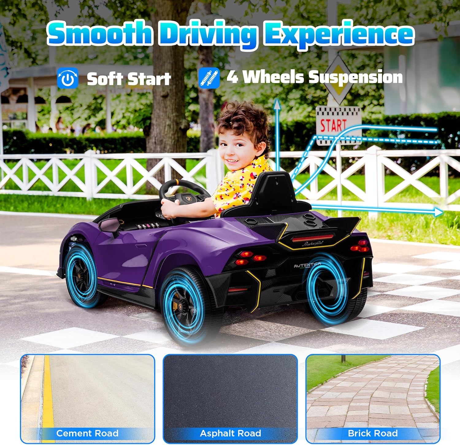 AIYAPLAY 12V Lamborghini Autentica Licensed Kids Electric Car with Butterfly Doors, Ride on Car with Remote Control, 4 Suspension Wheels, Soft Start, LED Lights, Music, Horn, Grey