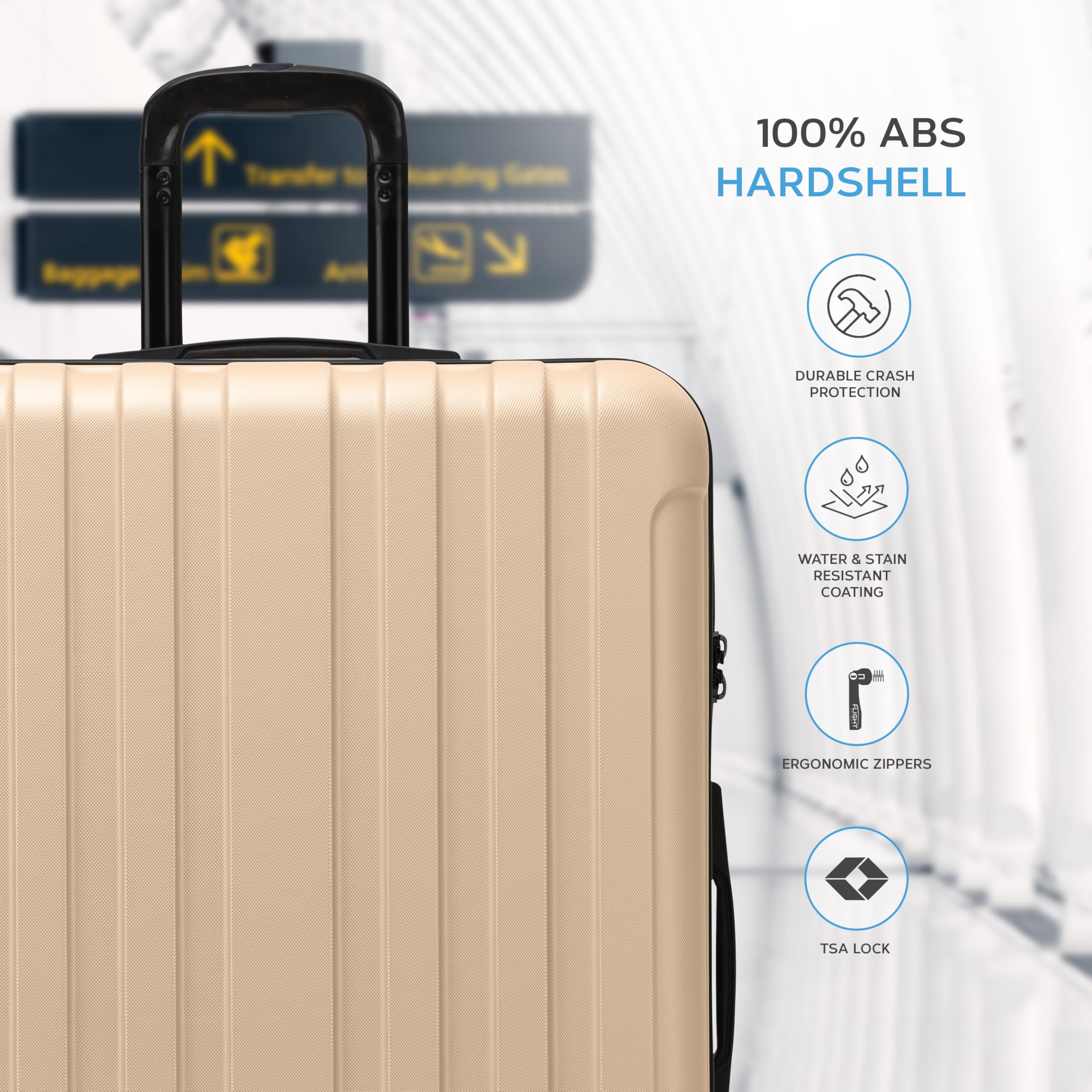 Flight Knight Premium Lightweight Suitcase - Built-in TSA Lock - 8 Spinner Wheels - ABS Hard Shell Check in Highly Durable Luggage - Medium - 67x45x26cm