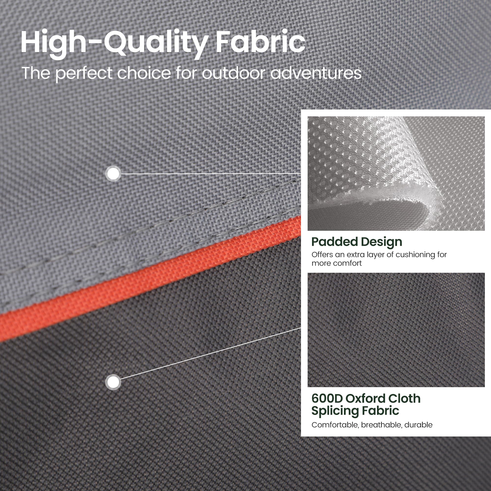 ALPHA CAMP Set of 2 Folding Camping Chairs with Cooler Bag & Cup Holder & Side Pocket Up to 120kg, Lightweight and Portable Camping Chair for Adults, Black