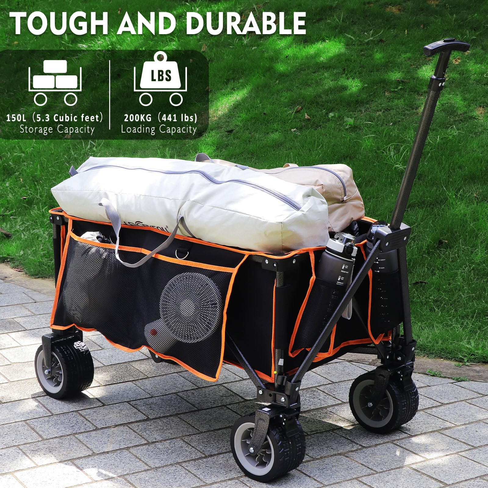 Folding Festival Trolley Collapsible Camping Garden Trolley Cart with 200KG Capacity, Heavy Duty Outdoor Beach Wagon, All Terrain Utility Wagon for