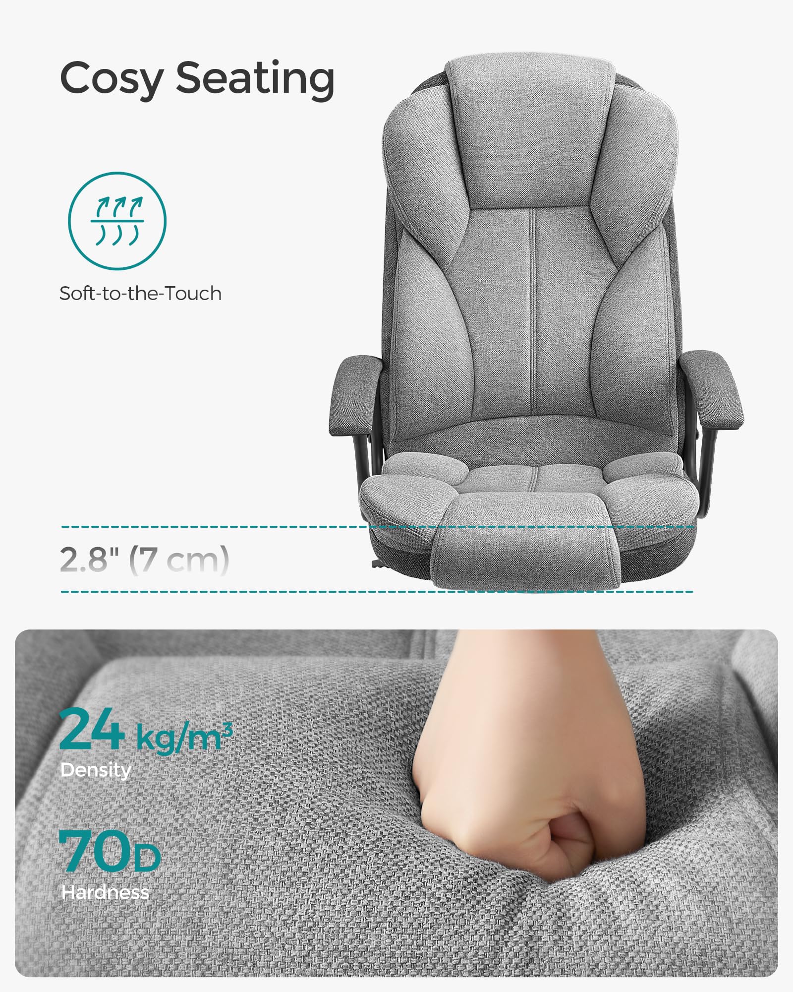 SONGMICS Office Chair, Desk Chair, Gaming Chair with Armrests, Swivel Computer Chair, Executive Office Chair, Adjustable Height, Tilt Function, Home Office, Study, Ink Black OBG57BUKV1