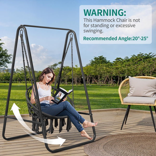 YITAHOME Hanging Chair with Stand, 85x92x153cm Hammock Swing Chair with Cushion, Heavy-Duty Steel Hammock Stand with 100kg Capacity for Living Room,
