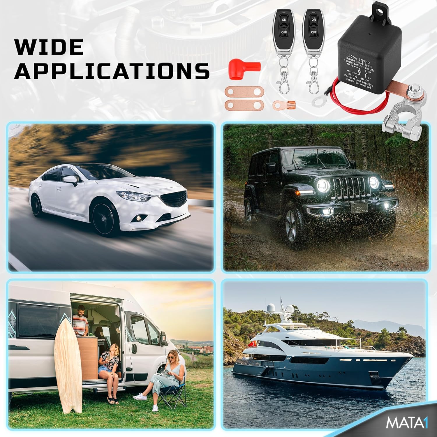 Battery Disconnect Switch - Anti-Theft Remote Car Battery Switch - Top Mount - 200 amp, 12 V - Automatic Cut Off Kill Switch