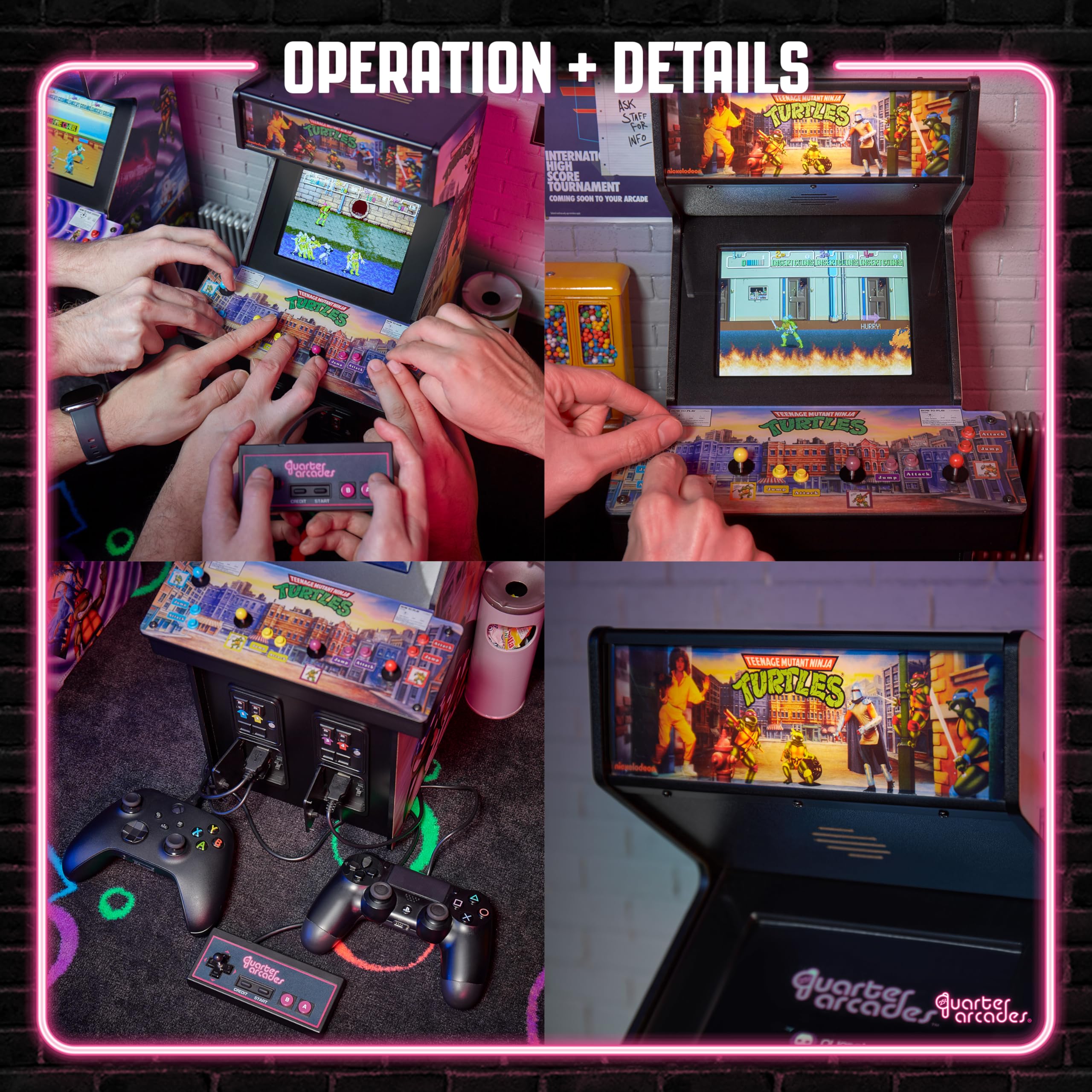 Numskull Quarter Arcades Teenage Mutant Ninja Turtles Collector's Edition Mini Arcade - 1/4 Scale Authentic Wooden Replica, Original ROM, Rechargeable Battery & 3W Speakers for Retro Enthusiasts