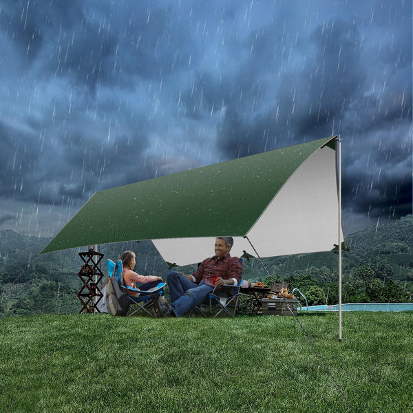 GEEDIAR Hammock Rain Fly Tent Tarp 300 x 300cm - PU3000MM-Anti-UV, Lightweight Waterproof Camping Shelter for Outdoor, Travel, Sunshade, Rain, Hammock - Poles Not Included (Dark Green)