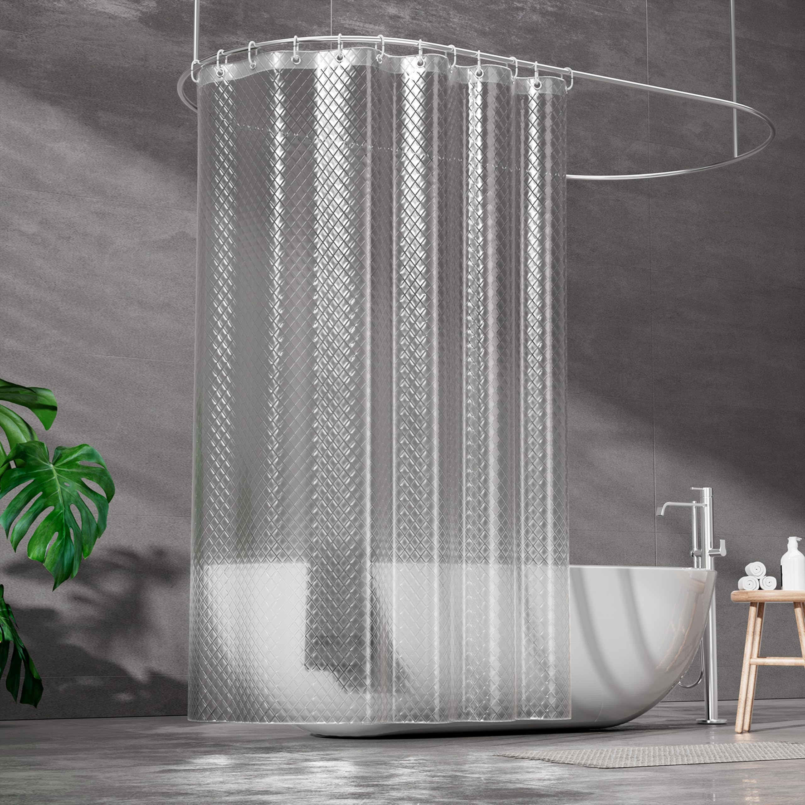 ecooe Shower Curtain Waterproof Mildew Resistant 180 x 200 cm Plastic Clear Shower Curtains 100% EVA Bath Curtain 3D Rhombus 70 x 78 Inch with 12