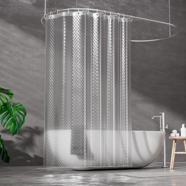 ecooe Shower Curtain Waterproof Mildew Resistant 180 x 200 cm Plastic Clear Shower Curtains 100% EVA Bath Curtain 3D Rhombus 70 x 78 Inch with 12