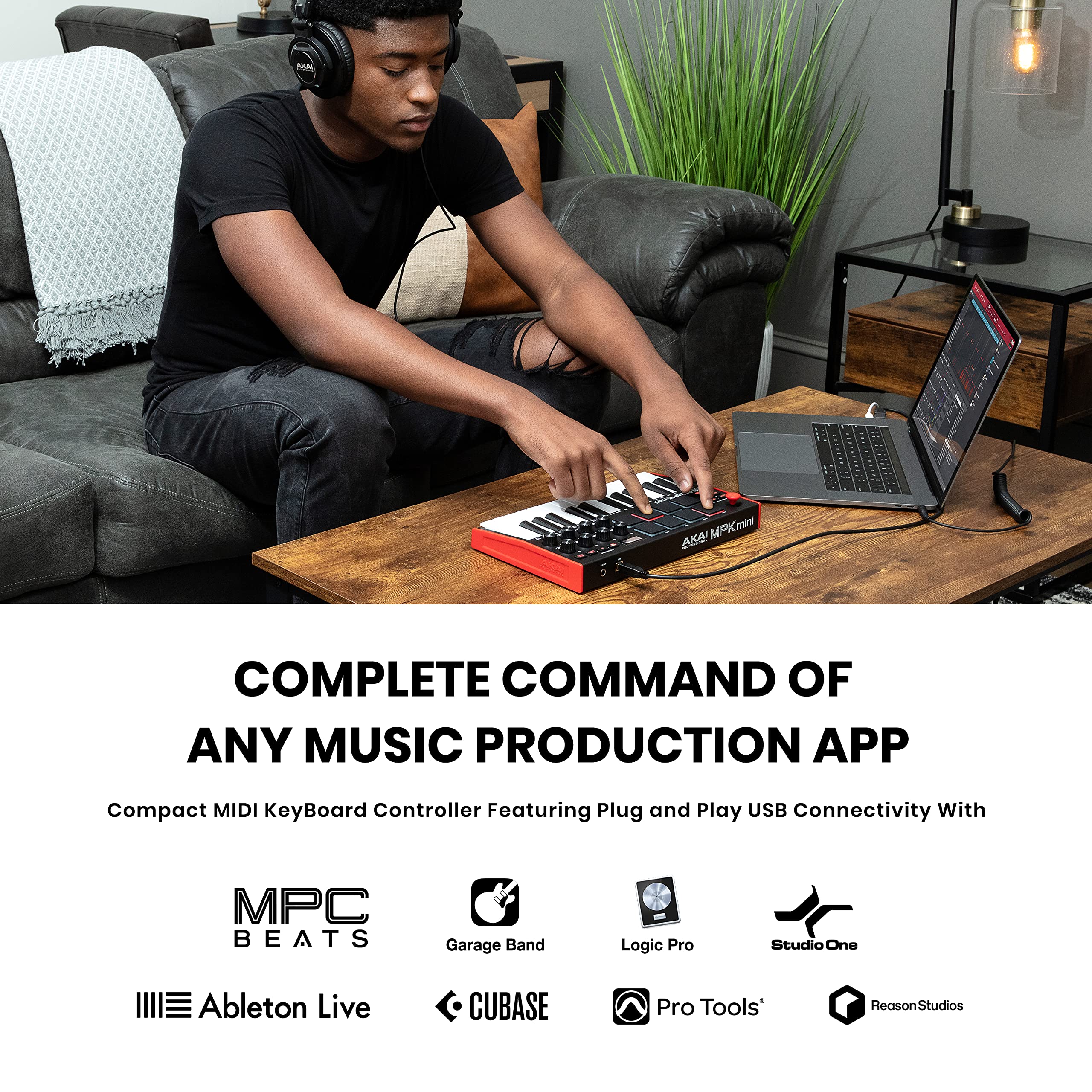 Akai Professional MPK Mini MK3 - 25 Key USB MIDI Keyboard Controller with 8 Backlit Drum Pads, 8 Knobs and Music Production Software and Native Instruments Sound Package (NKS Integration)