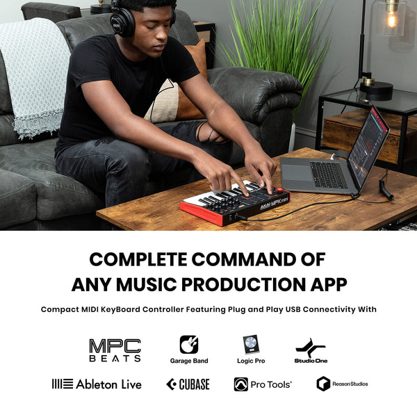 Akai Professional MPK Mini MK3 - 25 Key USB MIDI Keyboard Controller with 8 Backlit Drum Pads, 8 Knobs and Music Production Software and Native Instruments Sound Package (NKS Integration)