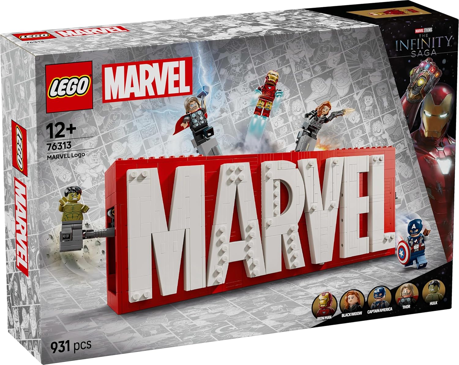LEGO Marvel: MARVEL Logo & Minifigures - Super-Hero Building Toy with 5 Characters incl. Iron Man, Thor, Black Widow & Hulk - Avengers Gift for 12+ Year Old Boys, Girls & Teens 76313