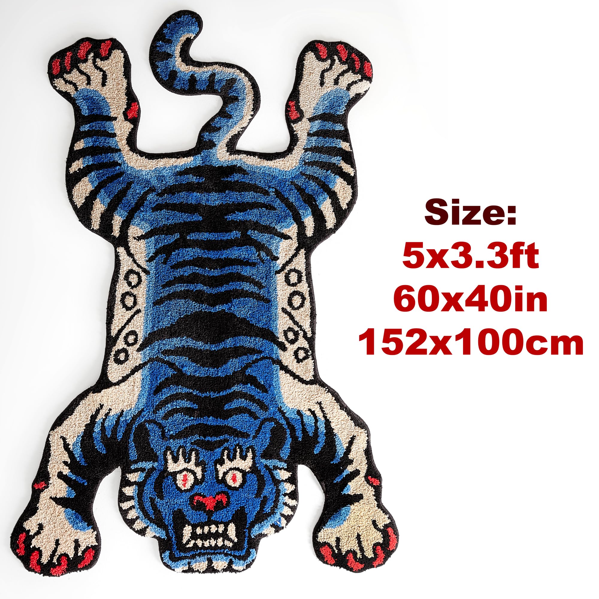 5x3.3ft Tibetan Tiger Area Rug Tufted High Pile XLarge Indoor Machine Washable Carpet with Nonslip TPR Backing - Bedroom, Bathroom, Living & Dining