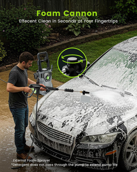 ETOOLAB Pressure Washers, 160Bar 450L/H Electric Power Washers with Foam Cannon, 4 Nozzles, 15M Total Long High Pressure Washer for Cars, Fences, Patios, Decks, Patios and Driveway