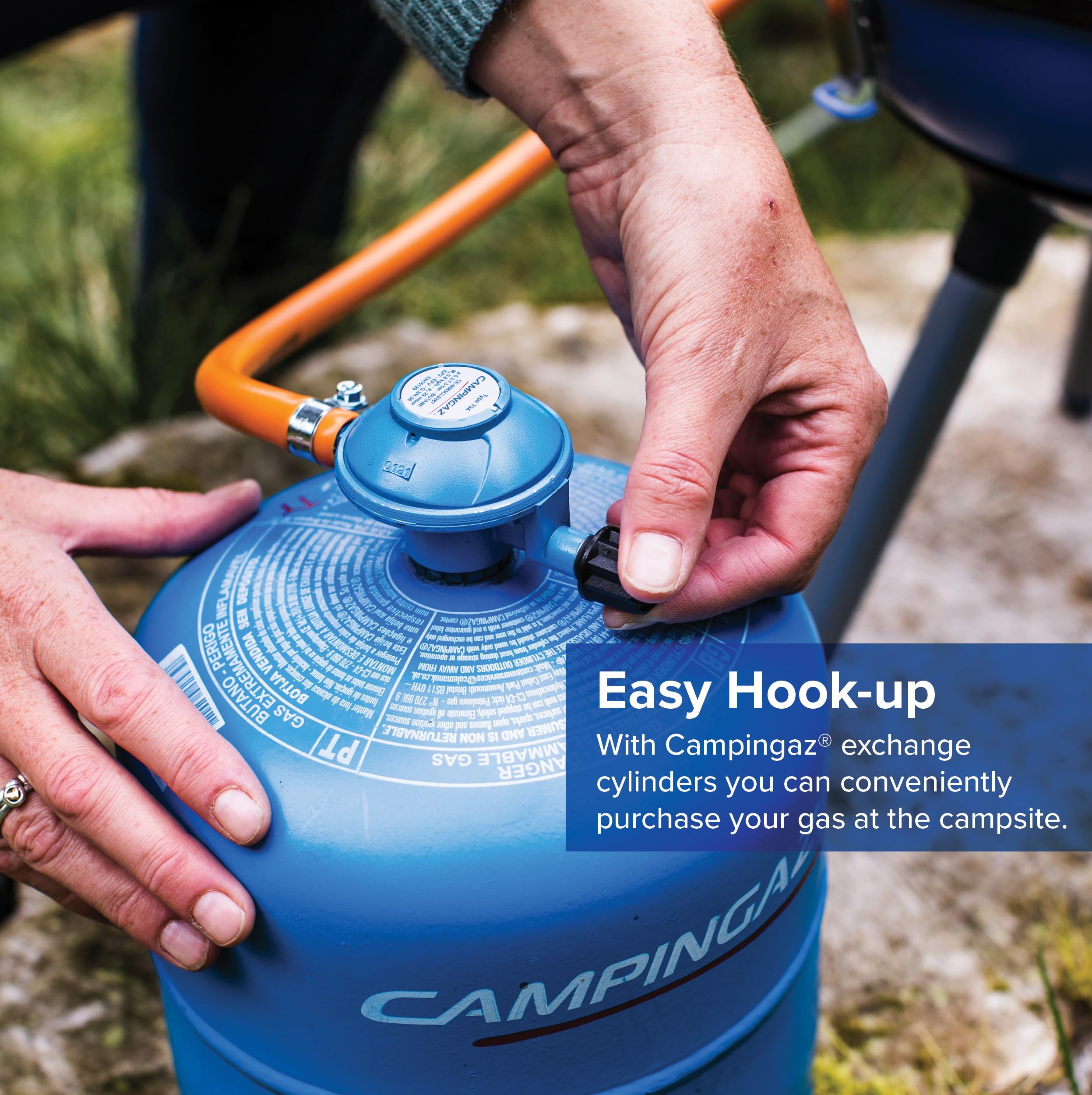 Campingaz Party Grill 400 CV, Camping Stove and Grill, All-in-One Portable Camping BBQ, with Griddle, Grid and Pan Support, Lid Doubles as Wok, Blue